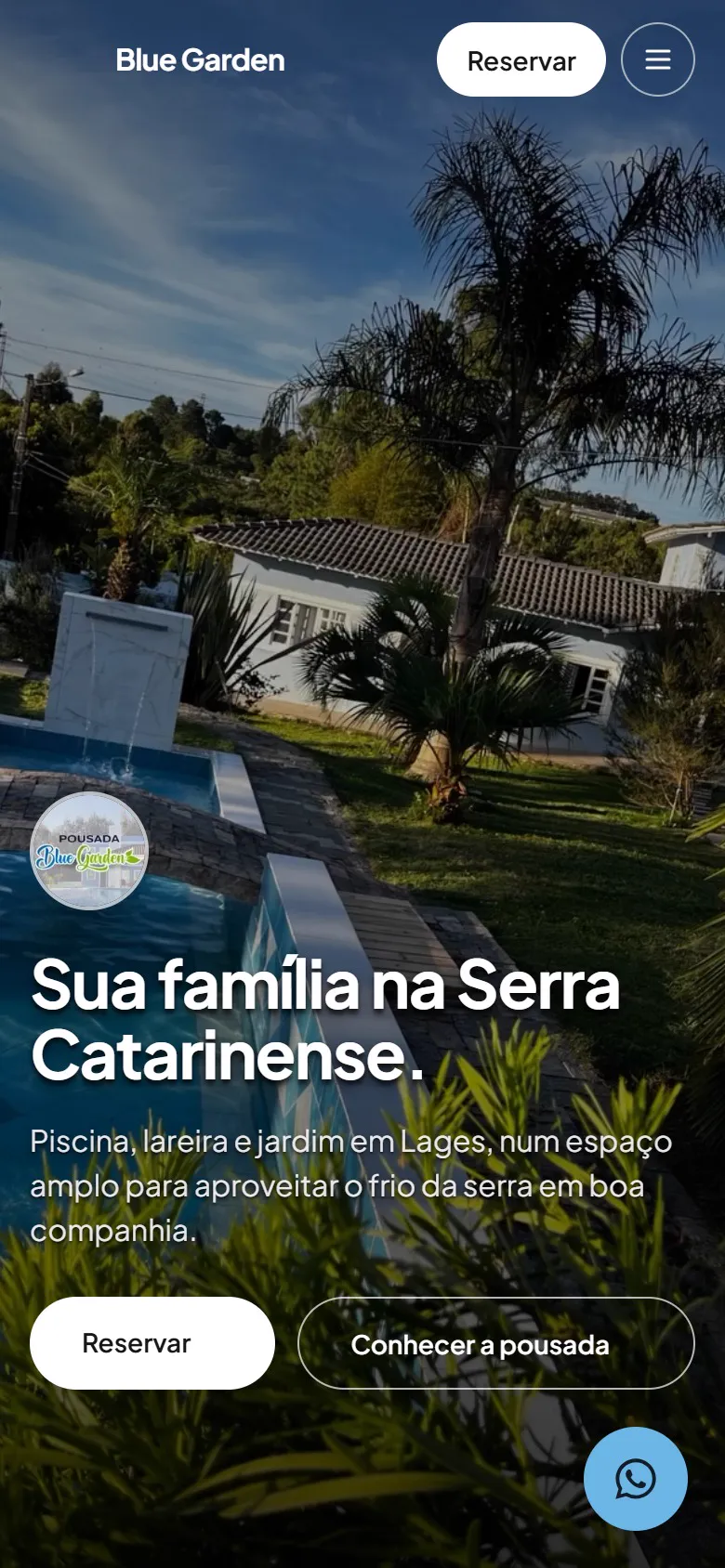 A abertura de pousadabluegarden.com.br no celular