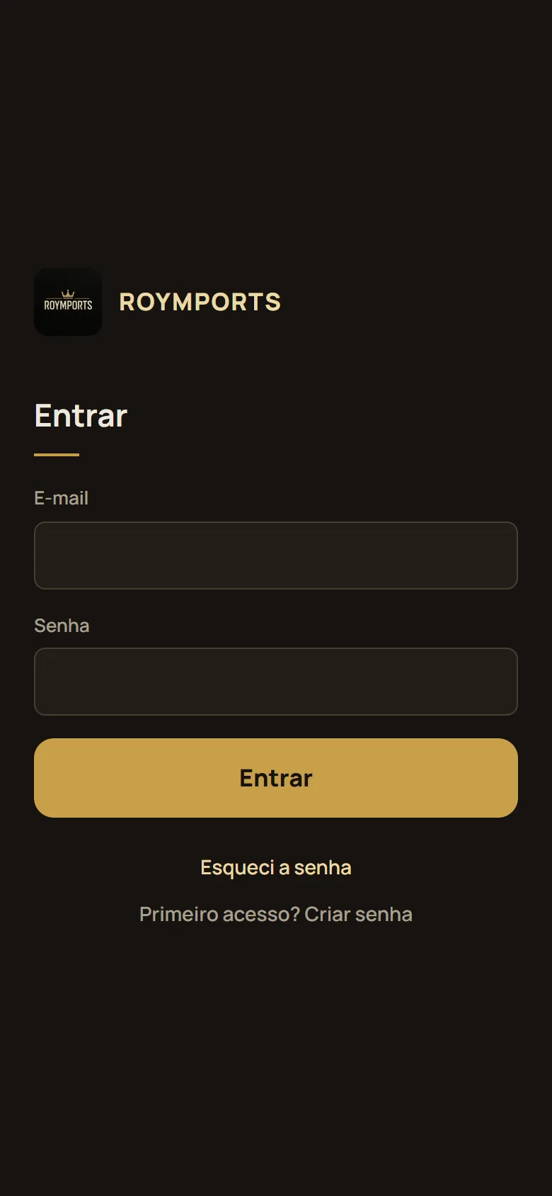 A entrada do sistema, em preto e dourado, as cores da marca